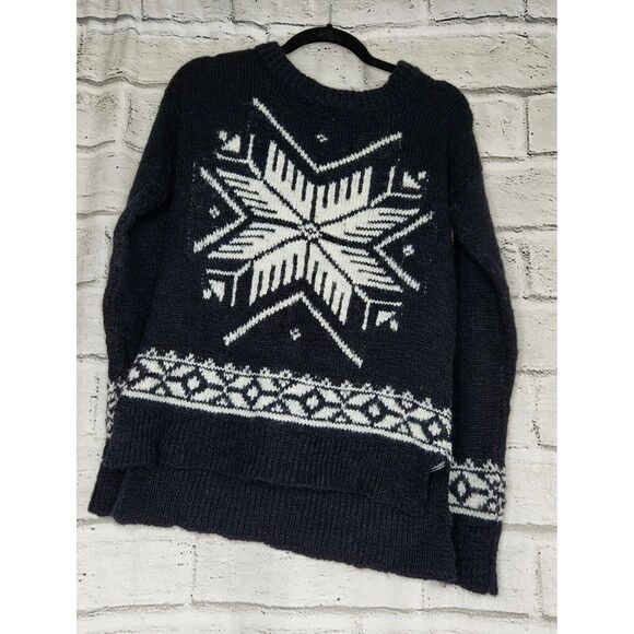 Abercrombie & Fitch Women's Knitted Sweater Black Snowflake Size Large Fuzzy - Picture 1 of 7